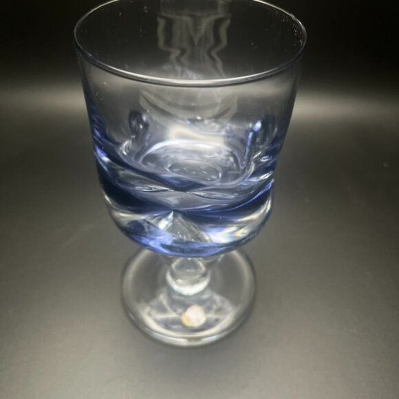 Murano Sommerso Handmade Blue Pinched Wine Goblets Set Of 4 Italy - Picture 5 of 5